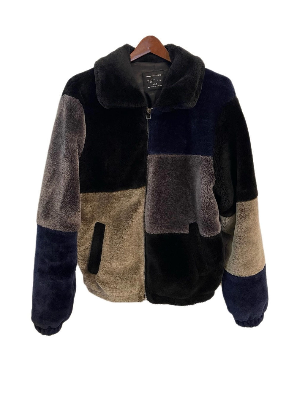 Urban Outfitters Jacket Patchwork Faux Fur Small Full Zip Multicolor Block RARE